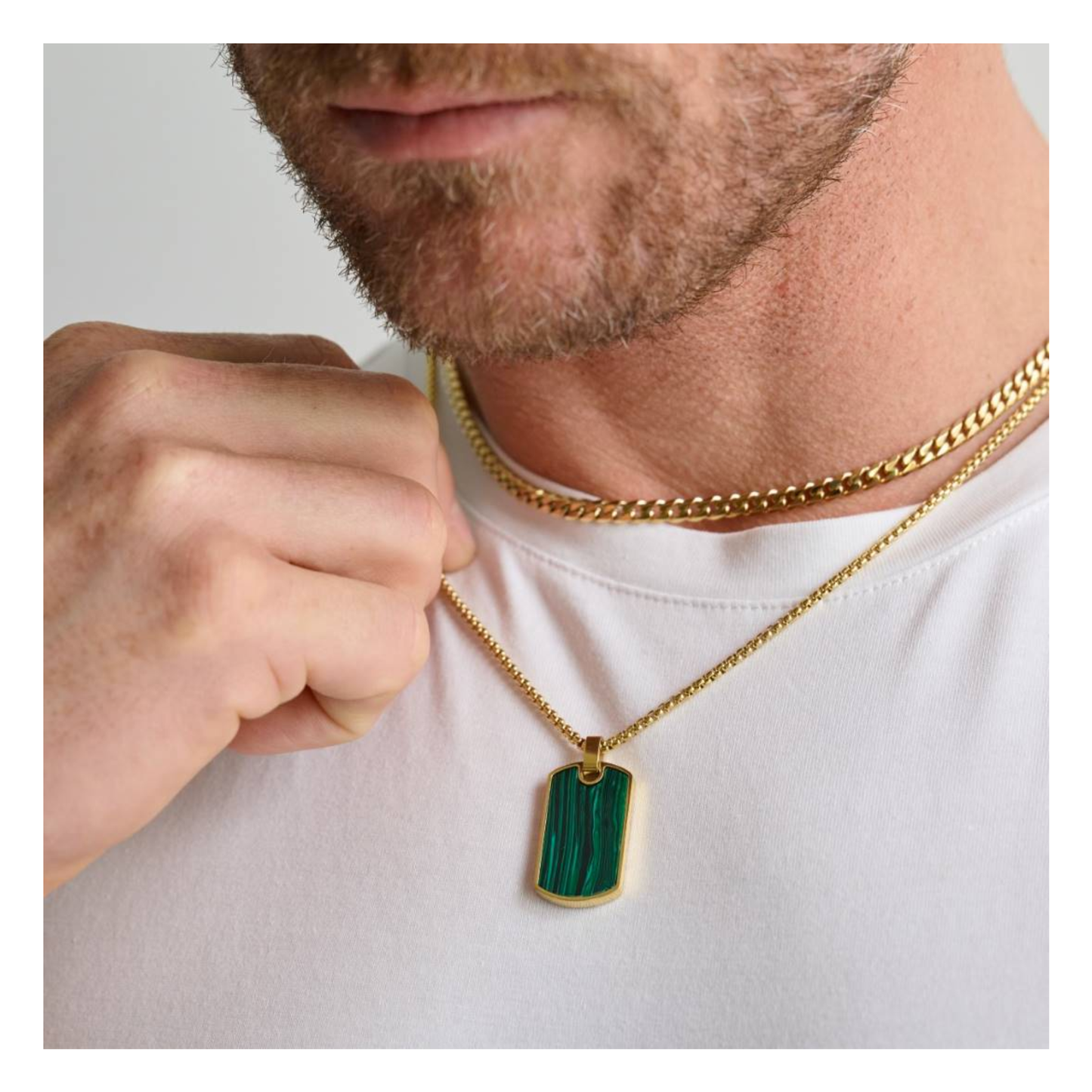 Collier Dogtag Malachite Acier Inoxydable