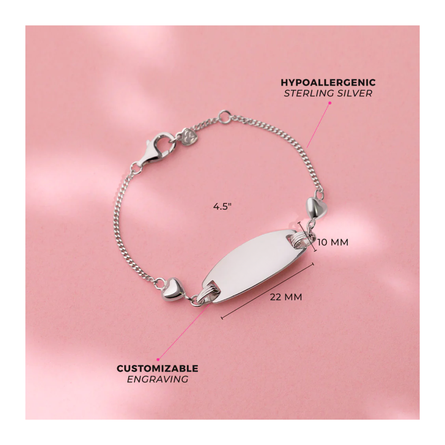 Bracelet Identité Coeurs Argent Enfant