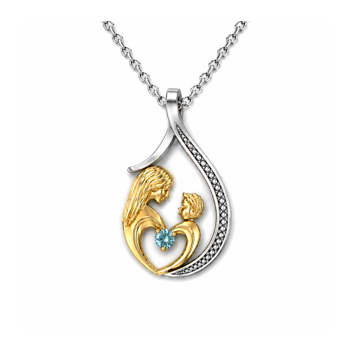 Pendentif Mère et Enfant Diamant de Laboratoire Bleu