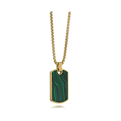 Collier Dogtag Malachite Acier Inoxydable