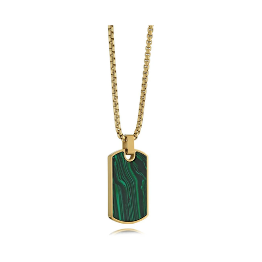 Collier Dogtag Malachite Acier Inoxydable
