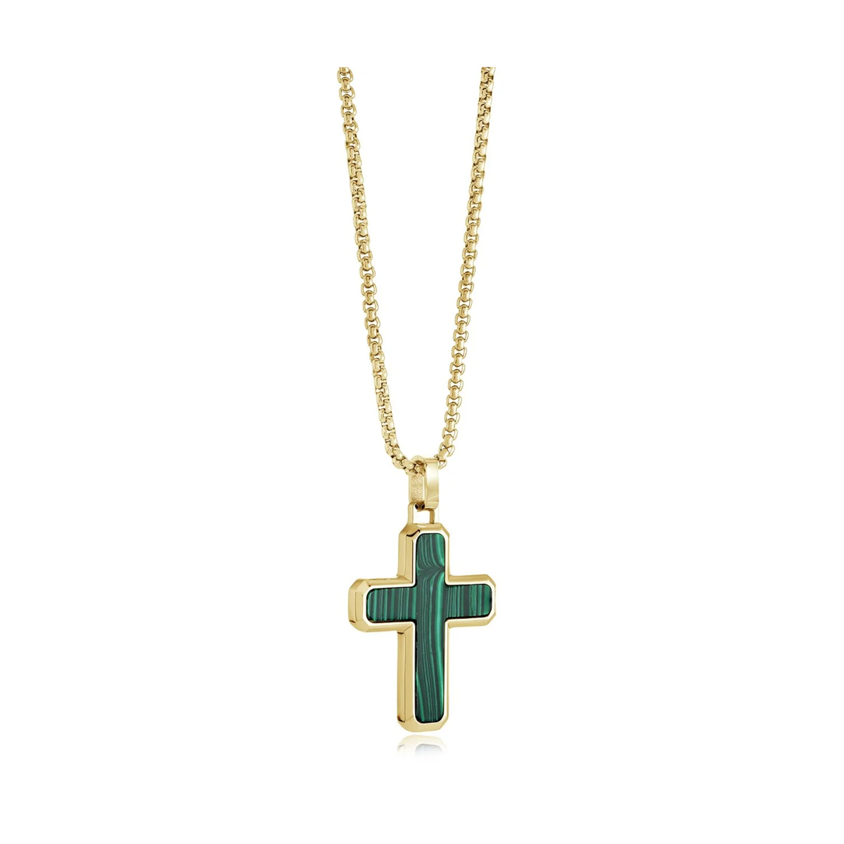 Collier Croix Malachite Acier Inoxydable