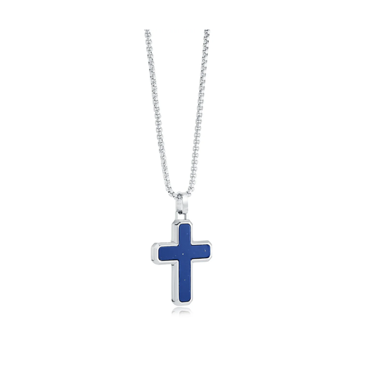 Collier Croix Lapis Acier Inoxydable
