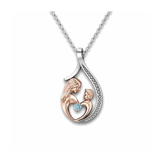Pendentif Mère et Enfant Diamant de Laboratoire Bleu